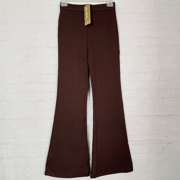 OGL Ponte High Rise Flared Pants Womens Size XS Brown Slimming Flat Front Pullon - Picture 1 of 13
